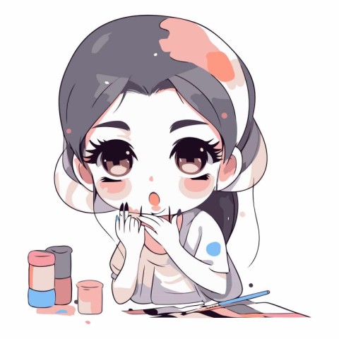 Illustration of a cute girl doing her make-up in a beauty salon