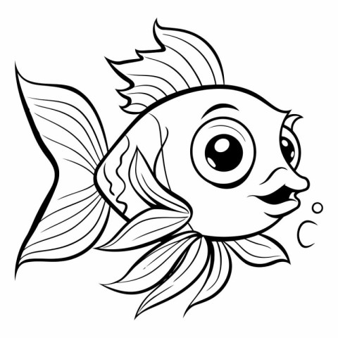 Black and White Cartoon Illustration of Cute Fish Animal Charact