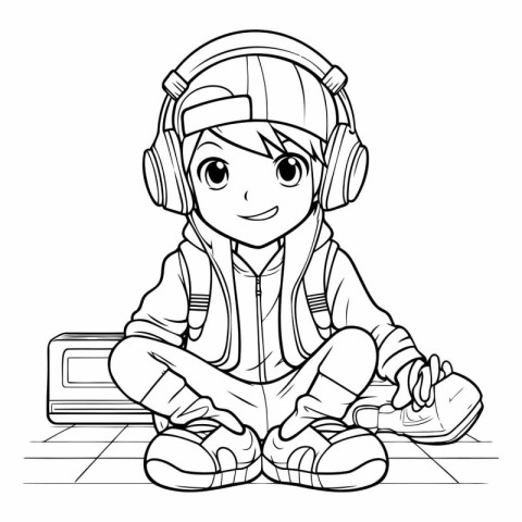 Black and White Cartoon Illustration of Little Boy Wearing Astro