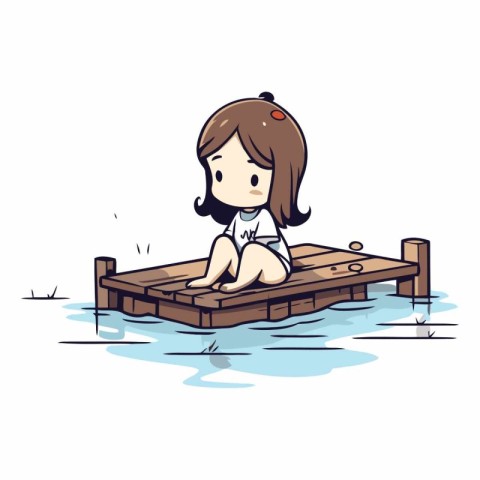 Girl relaxing on a wooden pontoon in the water.