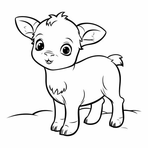 Black and White Cartoon Illustration of Cute Little Lamb Animal