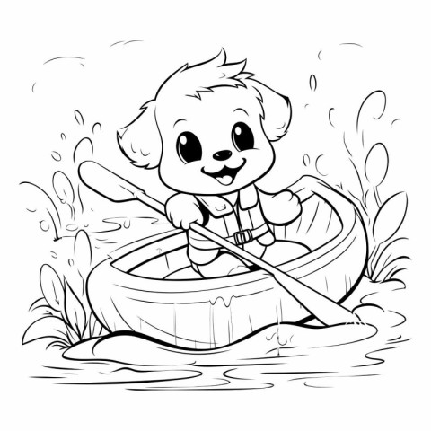 Illustration of a Cute Dog Riding a Canoe in the Water