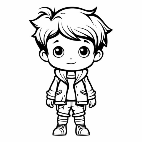 Cute Cartoon Boy Wearing Warm Clothes - Coloring Book