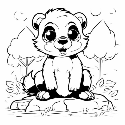 Black and White Cartoon Illustration of Cute Little Bear Animal