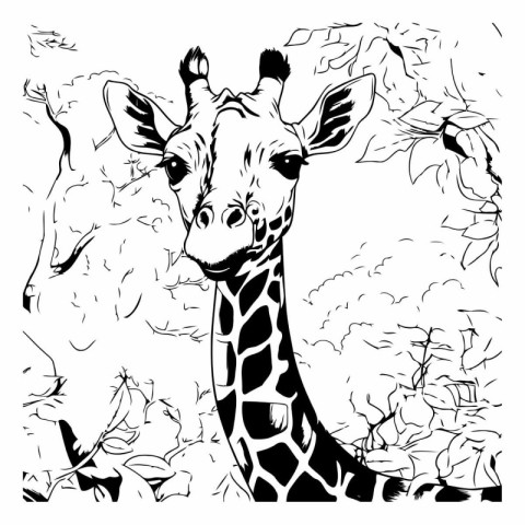 Giraffe in the savannah. sketch for your design.