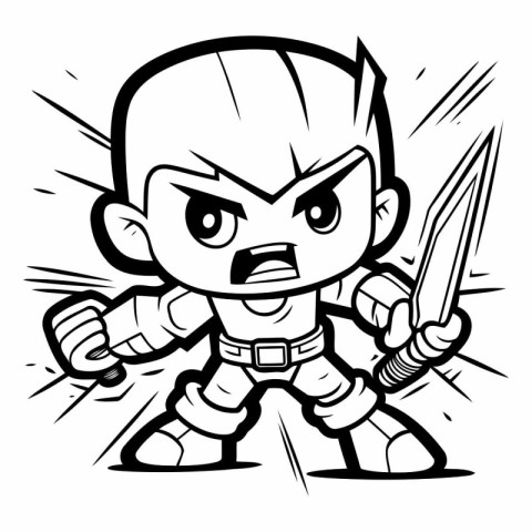 A cartoon illustration of a ninja man looking angry and holding