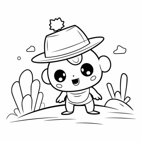 Coloring Page Outline Of a Cute Baby Boy With Hat