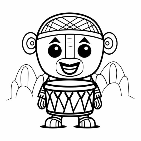 Coloring book for children: Monkey with a drum.