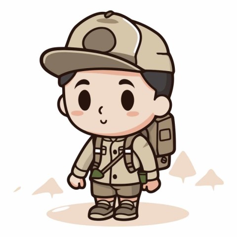 Cute Boy Wearing Army Uniform Cartoon Mascot Character Illustrat