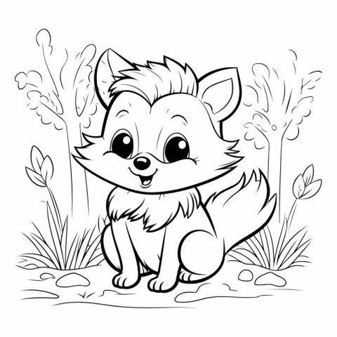 Coloring Page Outline Of Cartoon Fox Animal Vector Illustration.