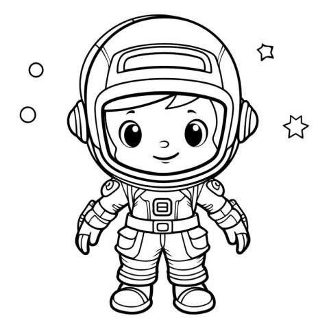 Cute astronaut boy in space suit. Coloring book for children