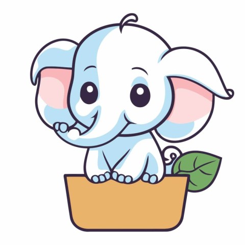 Cute cartoon elephant sitting in a flower pot.