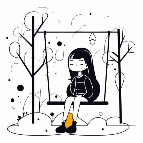 Girl sitting on a swing in the park in flat style