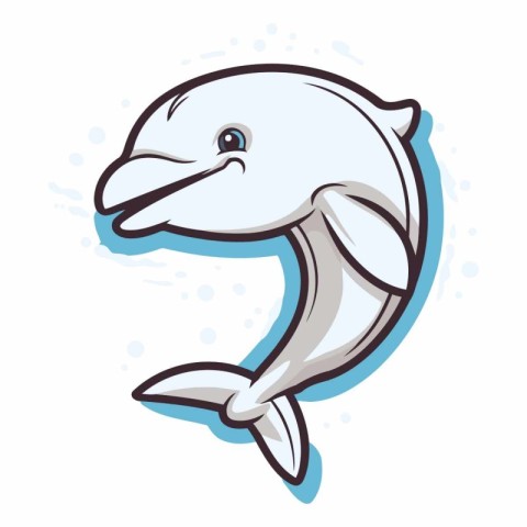 Vector illustration of a cute cartoon dolphin. Isolated on white