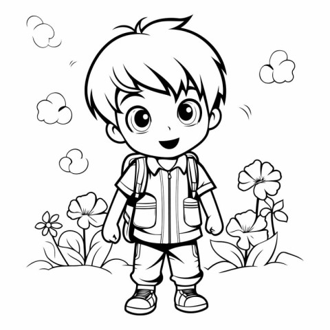 Boy with backpack. Coloring book for children.