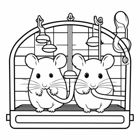 cute little mouse couple in birdcage characters vector illustrat