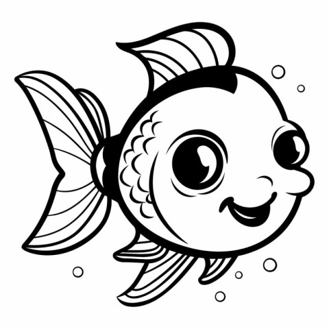 Black and White Cartoon Illustration of Cute Fish Animal Charact