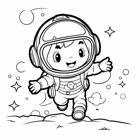 Illustration of a Kid Boy Astronaut Wearing a Spacesuit Outline