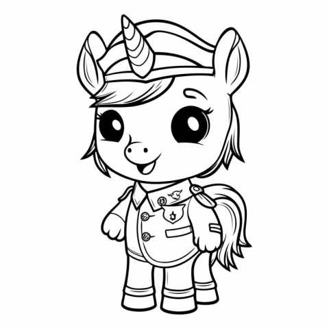 Black and White Cartoon Illustration of Cute Unicorn Fantasy Cha