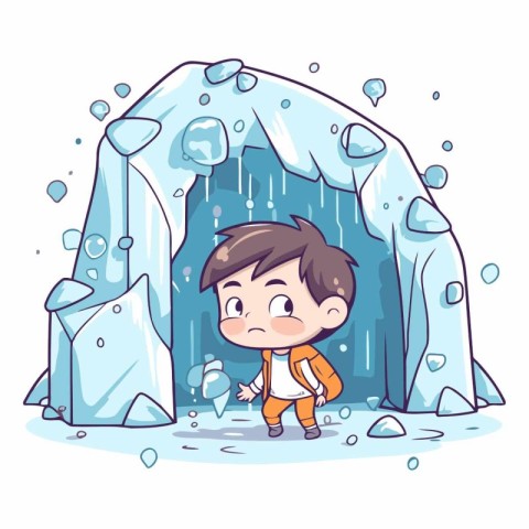 Cute boy in the ice cave of a cartoon character.