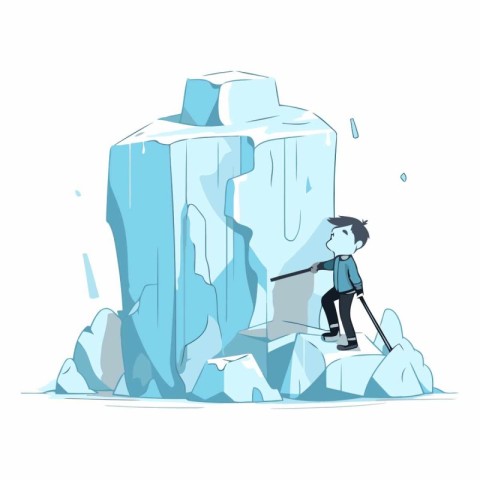 Vector illustration of a man with a laptop on the iceberg.