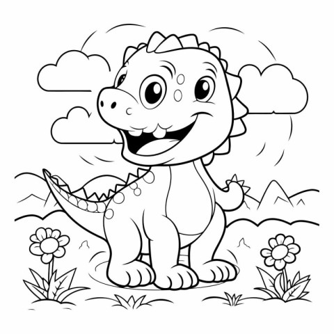Coloring Page Outline Of Cute Dinosaur Cartoon Character Vector