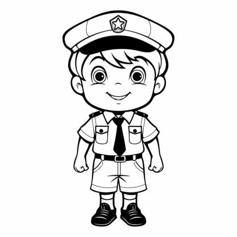 Coloring book for children. Boy in a police uniform