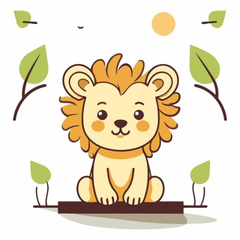 Cute lion cartoon vector illustration. Cute animal character des