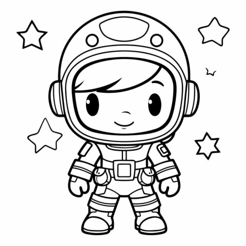 Cute astronaut girl in space suit with stars.