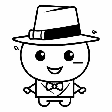 cute gentleman with hat and bow tie. cartoon vector illustration