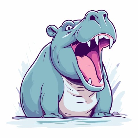 Cartoon hippo with open mouth on white background.