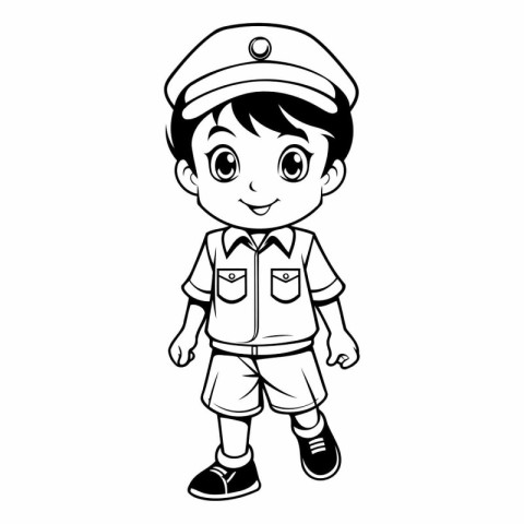 Cute cartoon boy wearing a cap and uniform.