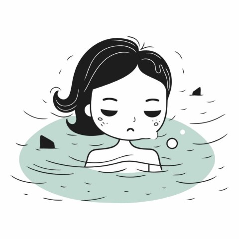 Illustration of a girl taking a bath in the water