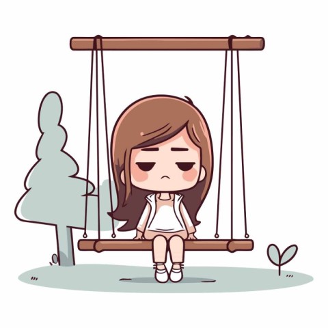 cute little girl sitting on swing with sad face cartoon vector i