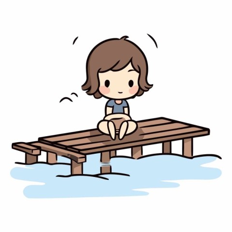 Girl relaxing on the wooden pier. Isolated white background.