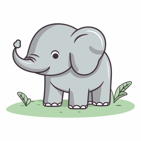 Vector illustration of a cute cartoon elephant standing on the g