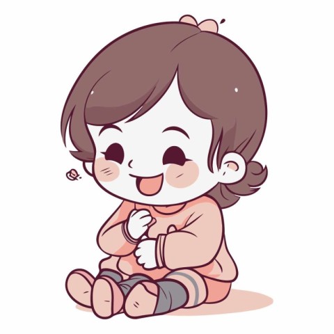 Illustration of a Cute Little Girl Sitting on the Floor and Smil