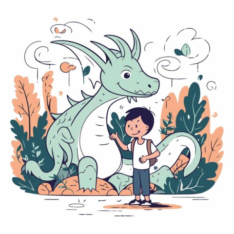 Vector illustration of a boy with a dragon on the background of