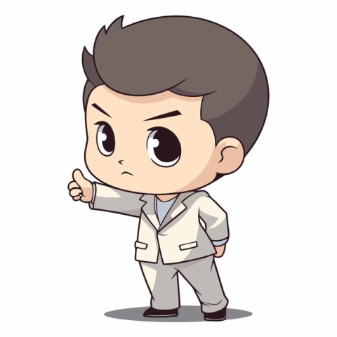 Boy in suit showing thumbs up hand gesture cartoon vector illust