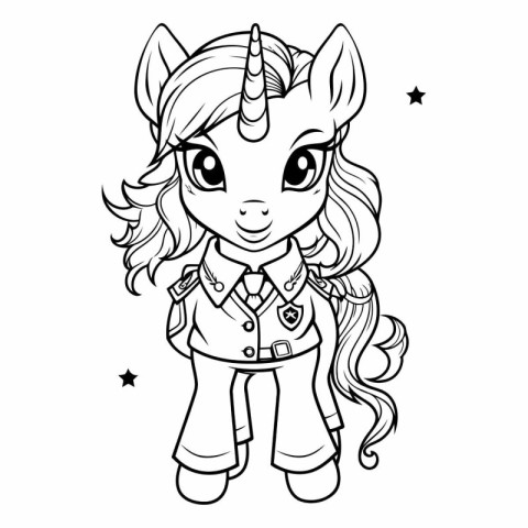 Black and White Cartoon Illustration of Unicorn Fantasy Characte