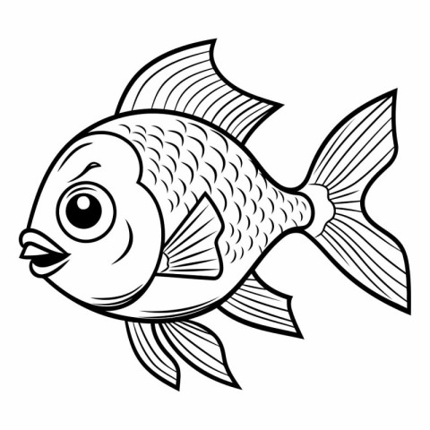 Black and White Cartoon Illustration of Cute Fish for Coloring B