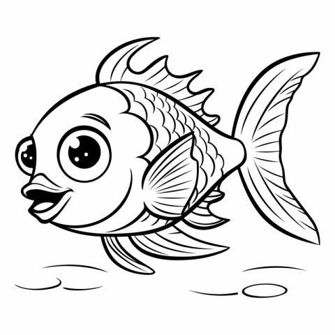 Black and White Cartoon Illustration of Cute Fish Animal Charact