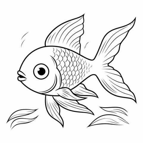 Black and White Cartoon Illustration of Cute Fish or Fish for Co