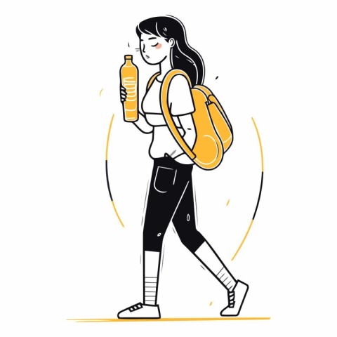 Girl with a backpack and a bottle of water.