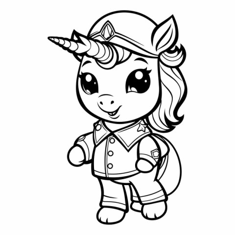 Black and White Cartoon Illustration of Cute Unicorn Fantasy Cha