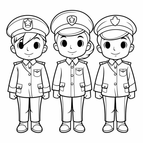 Coloring book for children: Kids in police uniform (vector)