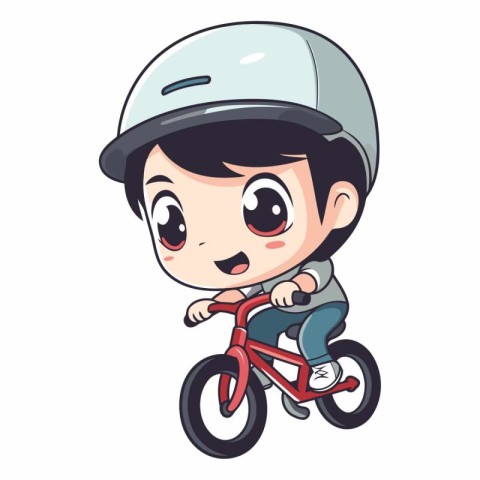 Boy riding a bike of a boy in a helmet.