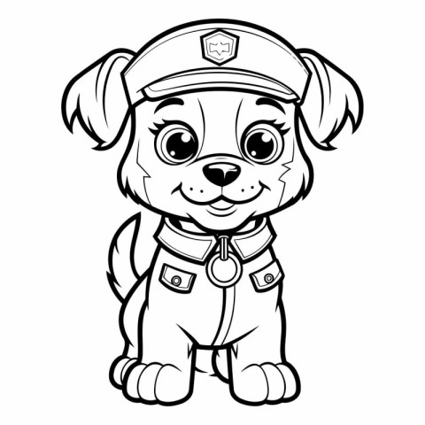 Black and White Cartoon Illustration of Cute Puppy Police Dog An