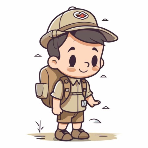 Boy scout cartoon character vector illustration. Cute boy scout
