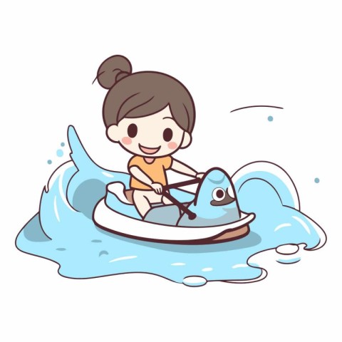 Illustration of a Little Girl Riding a Jet Ski in the Sea